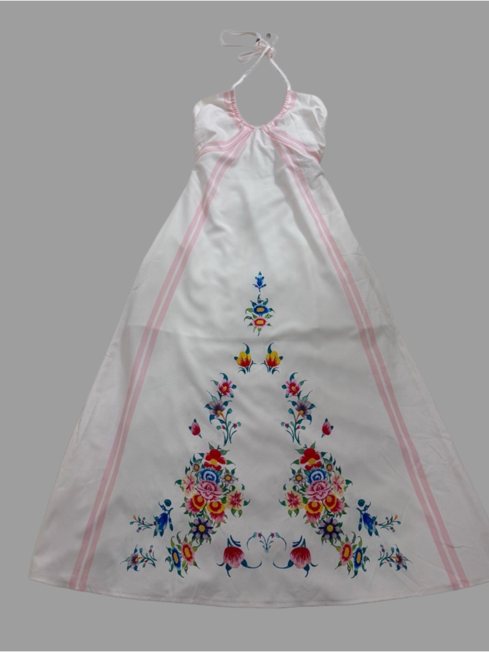 NWT Commense White & Floral Print Backless Halter Maxi Sun Resort Dress  XS/S - Picture 4 of 6